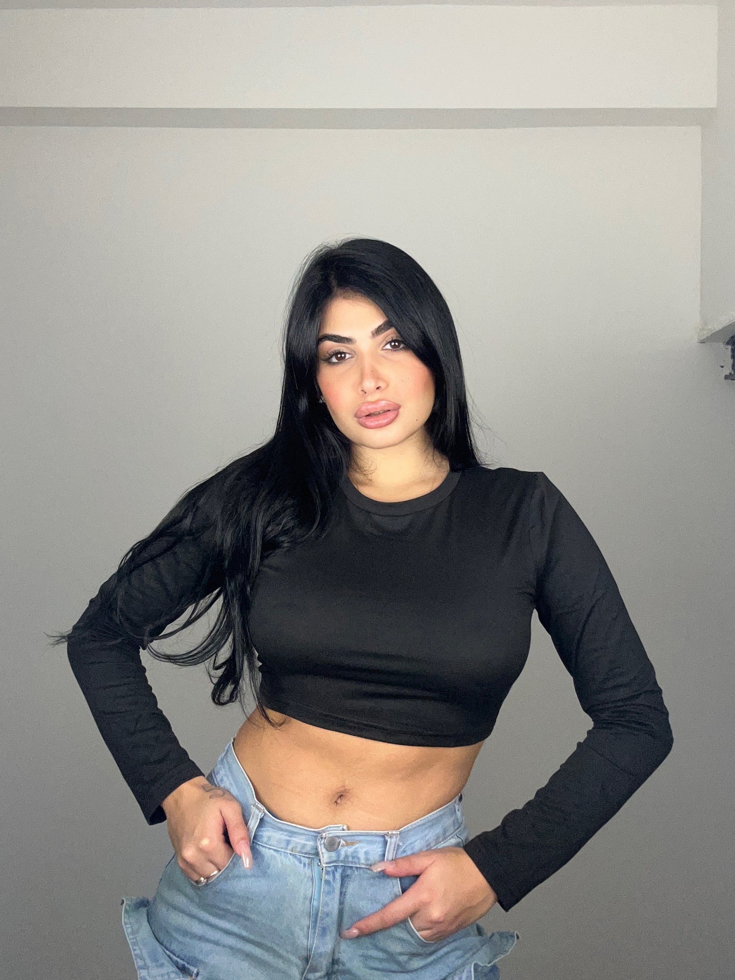 shirt basic crop top nera